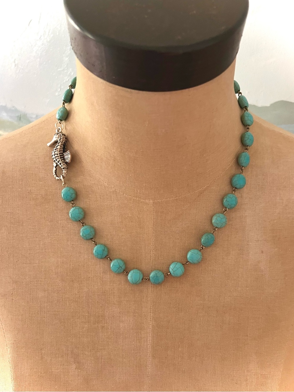 New Artisan Seahorse Turq Necklace